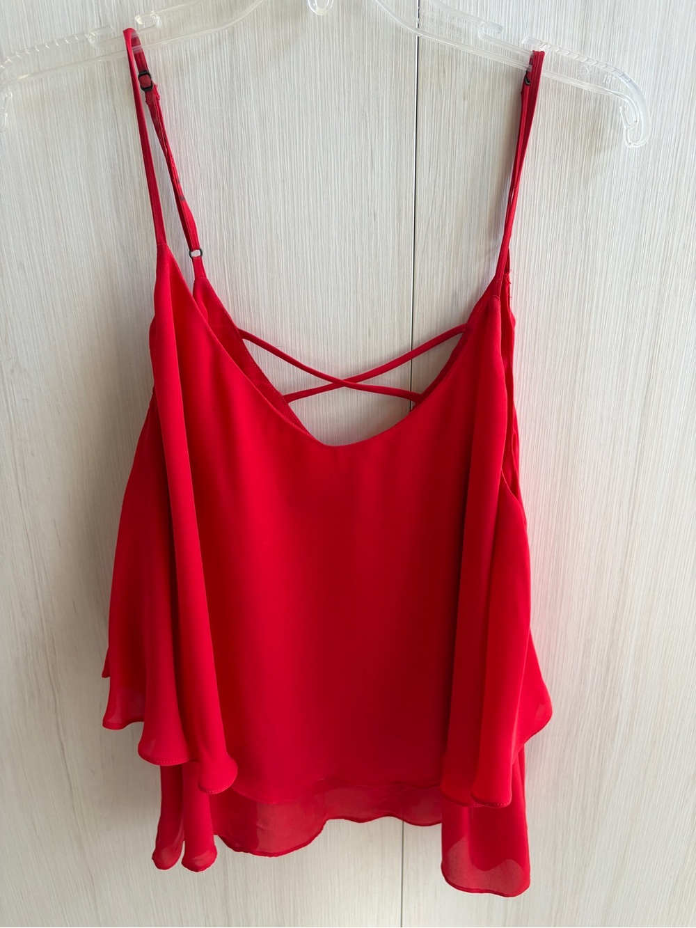Myne Red Layered Spaghetti-Strap Cami with Crisscross Back